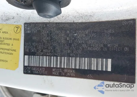 2006 Toyota Highlander Limited V6 from USA, damaged, VIN JTEDP21A460094307